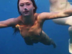 Lingerie Mania presents: See lean naked bodies underwater in ocean
