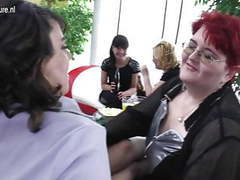 Lingerie Mania presents: Mature lesbians having group sex party