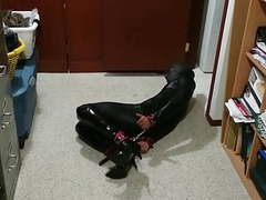 Lingerie Mania presents: Catsuit self bondage hogtie 2