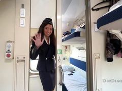 Lingerie Mania presents: Seduced the conductor on the train and fucked while she had a break