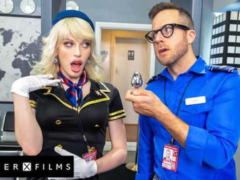 Lingerie Mania presents: Cute trans stewardess smashed by kinky guard - genderxfilms