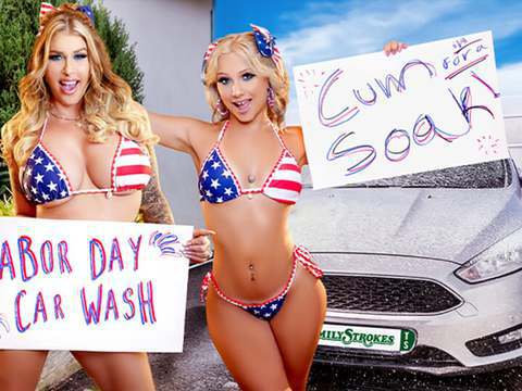 Lingerie Mania presents: Car wash duo shake tits and score big