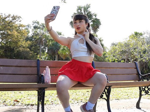 Lingerie Mania presents: Gorgeous solo college babe doing striptease in a park - pixie