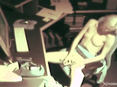 Lingerie Mania presents: Skinny blonde masturbates and moans at computer