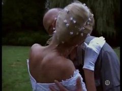 Lingerie Mania presents: Naughty bride taken outdoors by two guys