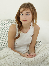 Lingerie Mania presents: Sweet teen brunette stripping naked in the bed