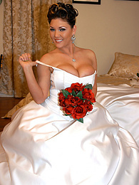 Lingerie Mania presents: Horny bride Claire Dames enjoys licking her big tits and fingering her pussy