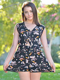Lingerie Mania presents: Svelte american dark-haired teen Kylie Quinn in shorts toys her twat outdoor
