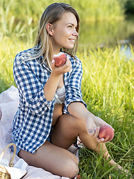 Lingerie Mania presents: Skinny blonde Paulina gets naked on a blanket in a field of wheat